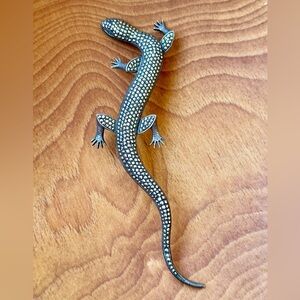 Vintage Salamander Lizard Brooch Pin Silver Tone Pave Rhinestone Statement